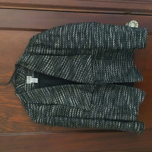 Chico's Black, Gray & White Long Sleeve Open Business Blazer Size Medium - Picture 1 of 10